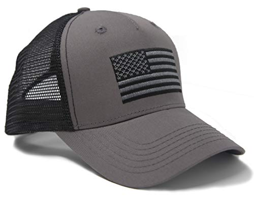 International Tie Grey And Black American Flag Hat For Men And Women - Usa Flag Patriotic Trucker Baseball Snapback Cap #TOP1