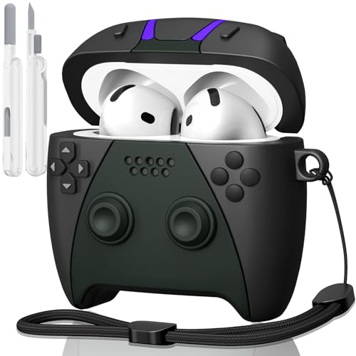 KOREDA for AirPods 4 Case Cover with Cleaner Kit, Cute Funny 3D Game Controller Design Silicone Protective Case with Lanyard for AirPods 4th Generation 2024 (Black)