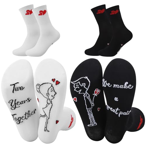 Zuimei 2nd Anniversary Wedding Gifts for Couples Her Him Happy 2nd Anniversary Card Present 2 Paires Funny Novelty Cotton Socks for Couple Husband Wife