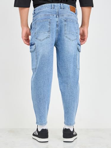 Image of Styli Men Solid Balloon Fit Jeans | Stretchable & Comfort, Mid-Rise Casual Denim Pants for Everyday Wear |Machine Washable