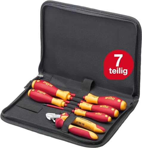 Wiha Werkzeug Set Elektriker 7-teilig I Schraubendreher Set + Seitenschneider in Werkzeugmappe I Grundausstattung in kompakter Werkzeugtasche (33969)