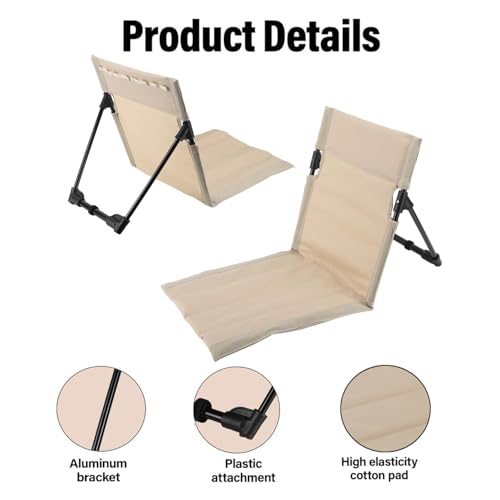 MEISO Strandmatte mit Rückenlehne, Klappbar Strandstuhl, Tragbare Strandliege Faltbarer, Campingstuhl Liegestuhl für Picknick, Garten, Wandern (Beige)