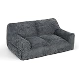 Pamapic Fluffy Bean Bag, Large Bean Bag Chair with Filling Included, 2 Seater Sofa, Modern Ergonomic Beanbag Adult, Lazy Sofa for Adults & Pets, Suitable for Living Room, Bedroom, Gaming Room, Grey