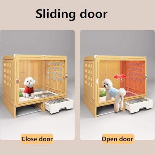 Transparent Indoor Dog Crate with Toilet Area, Sliding Door Small Puppy House, 45cm Elevated Pet Villa for Small Dogs & Puppies (81x47x54cm)