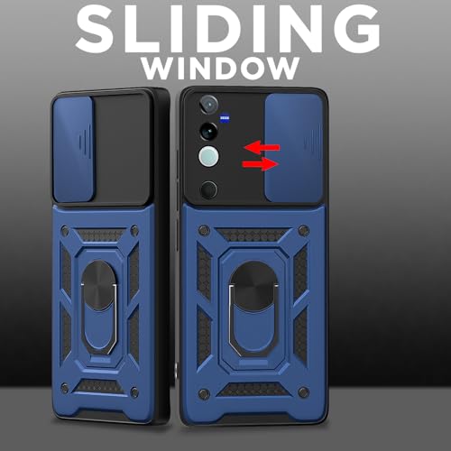 Image of Pikkme D10 Tough Armor Bumper Case | 360 Protection Case | Sliding Camera Shield Cover & Ring Holder Stand Back Cover for Vivo V40 5G / V40 Pro 5G / T3 Ultra 5G (Blue)