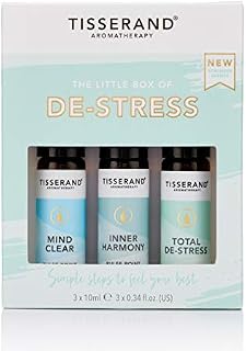 Tisserand Aromatherapy | Total De-Stress | The Little Box of De-Stress | Pulse Point Rollerball Set With Geranium, Nutmeg & Orange | 100% Pure Essential Oil Set | 3 x 10ml