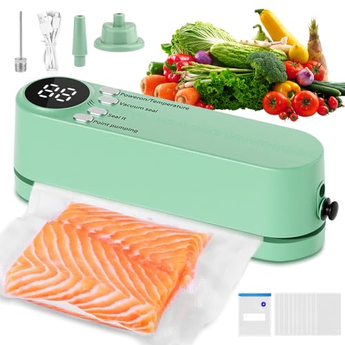 Mini Vakuumiergerät, Kabellos Vakuumiergerät Klein mit 10 Beutel, Tragbar Mini Vakuumierer mit 3 Temperaturstufen, Handvakuumierer zur Snackkonservierung und Lebensmittelaufbewahrung (Grün) Mini Vakuumiergerät, Kabellos Vakuumiergerät Klein mit 10 Beutel, Tragbar Mini Vakuumierer mit 3 Temperaturstufen, Handvakuumierer zur Snackkonservierung und Lebensmittelaufbewahrung (Grün)