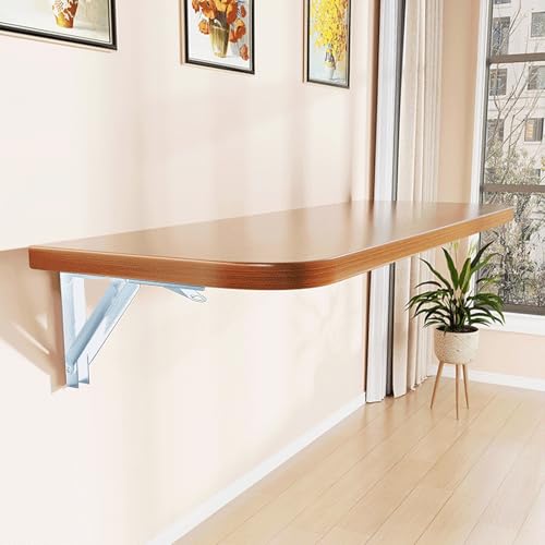 Bureau mural pliant gain de place blanc 120x40cm meuble rabattable bois massif