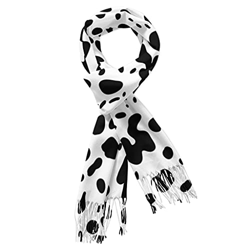 QIWCANM Women's Warm Scarf Dalmatian Print Tassel Scarf Black And White Dot Cows Skin Print Shawl Warm Ladies Gift2