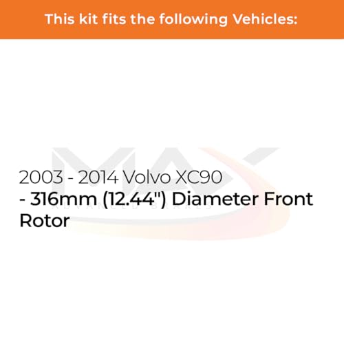 Image of Max Advanced Brakes Front Brake Kit Compatible With 2003-2009 2010 2011 2012 2013 2014 Volvo XC90 w /12.44 inch Frt Rotor Replacement Drilled Slotted Black Coated Disc Brake Rotors and Ceramic Brake Pads