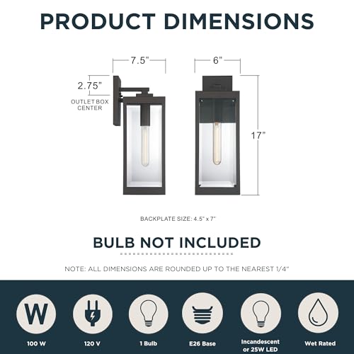 Image of Quoizel Westover 17 inch Outdoor Wall Lantern, Western Bronze | 1-Light, Clear Beveled Glass, E26 Base, ETL Wet Rated