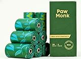 Paw Monk Certified Home Compostable Dog Poop Bags Rolls Refill-120 Bags, Extra Thick 20 Micron, Leakproof & Easy Open doggy poop bags, Unscented