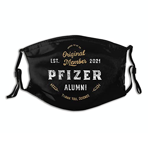 MARKFACE Pfizer Alumni 2021 Covid Vaccinated Cloth Face Masks Scarf Washable Adult Printed Reusable Face Cover for Women Men Adjustable with 2 Filters Vaccination Cloth Cover 2