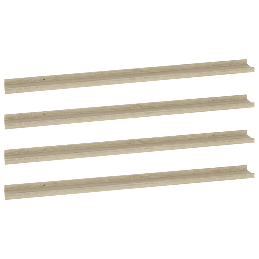 Regały ścienne 4 szt. dąb sonoma 115 x 9 x 3 cm, wytrzymała płyta MDF, regał wiszący na książki, rośliny, artykuły dekoracyjne, uniwersalny montaż ścienny w salonie, sypialni