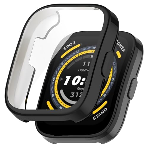 LICHIFIT Amazfit Bip 5�p�ی�P�[�X �J�o�[ PC�t���[�� �����K���X�t�B���� ��̉� �X�}�[�g�E�H�b�`�J�o�[ �E���ȒP �ϏՌ� ���h�~�y�� �[�d�Ή� ������� �i�u���b�N)