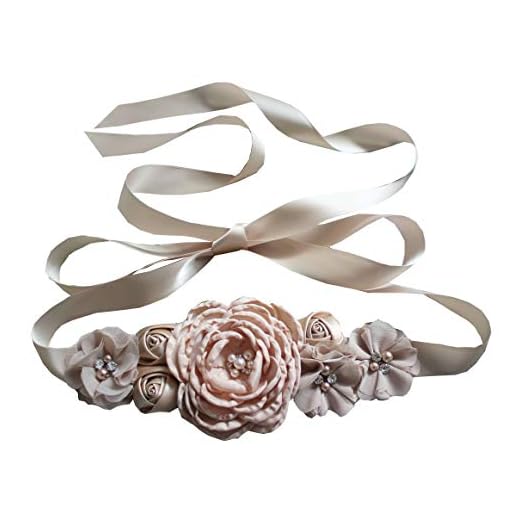 Nania Flowers materniry sash baby shower pregnancy belts for Mom to be (Champagne)
