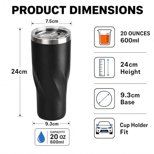 CYPHERTAN 20oz Insulated Travel Tumbler Mug, Stainless Steel Tumbler with Lid, Double Wall Vacuum（Black） by CYPHERTAN - Used condition - Image 2
