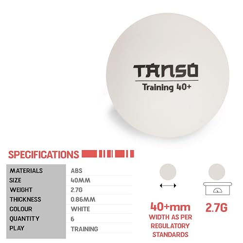Image of Tanso Training Table Tennis Balls High Performance TT Balls (40+ mm TT Balls for Professional Training, ABS Plastic Table Tennis Ball White 6 Pcs, Extremely Durable Ping Pong Ball)