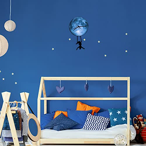 Girl Swinging On The Moon Little Boy Swinging Wall Clock Decoration On The Moon Witch Creative Living Room Bedroom Home Wall Clock Table Stained Glass Window Painting #TOP6