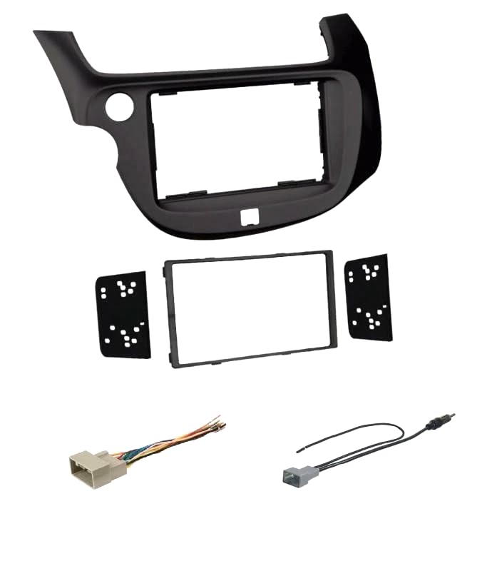 Doppel-DIN-Autoradio-Installations-Armaturenbrett-Set, Kabelbaum und AM/FM-Radioempfangsantennen-Adapter-Kombination, hergestellt für Honda Fit 2009–2013