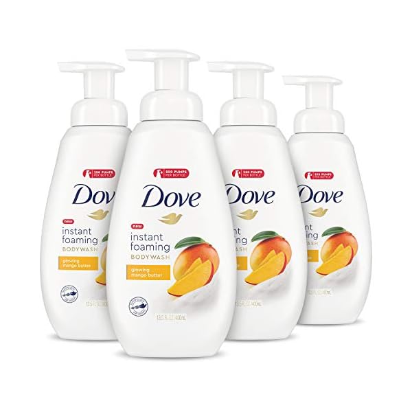 Dove Foaming Body Wash for All Skin Types Mango Butter For Glowing Skin, 13.5 Ounce (Pack of 4)