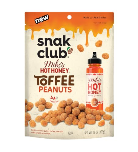 Snak Club Mike’s Hot Honey Toffee Peanuts, Candied Peanuts with Praline and Mike's Hot Honey Coat, 13 oz Family Size Bag