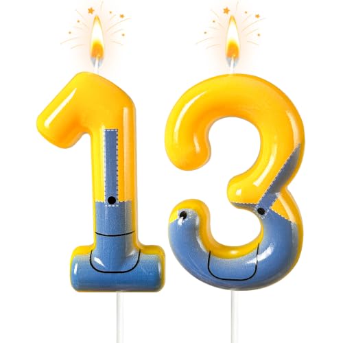NHJINX Number 13 Birthday Candle, Yellow Jeans Theme Number Cake Candle, Cartoon Cake Decoration for 13th Birthday Celebration