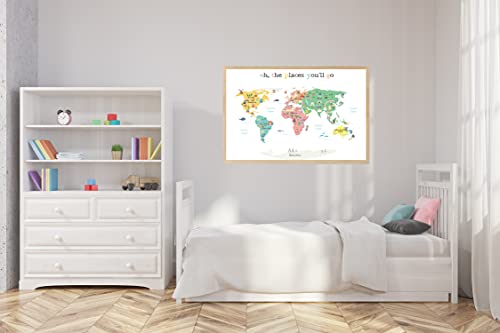 "Oh The Places You'll Go" Children's Illustrated World Map Poster (24X17") - Perfect Kids Animals World Map For Bedroom Or Nursery Wall Decor - Educational Maps For Kids Classrooms And Playrooms #TOP7