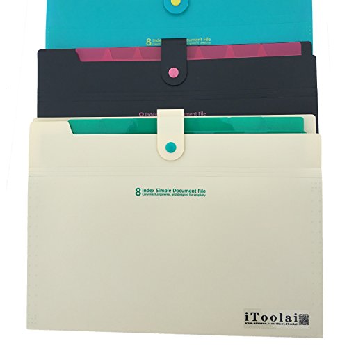 Pocket File Organizer, iToolai Plastic Accordion File Folder Letter Size with Fastener,Beige/Green