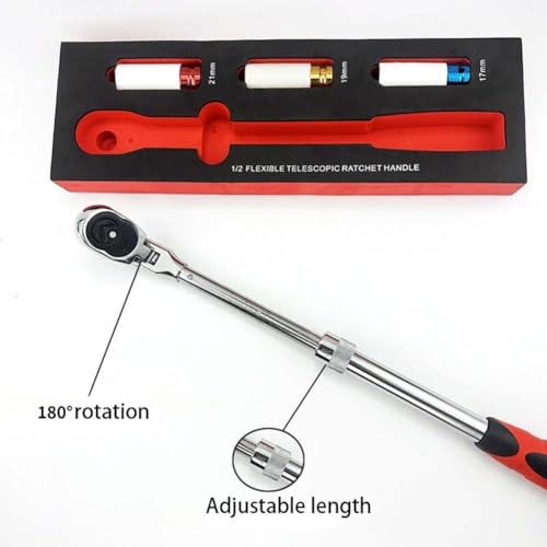Llave de trinquete retráctil de 72 dientes de 1,27 cm con enchufes 3