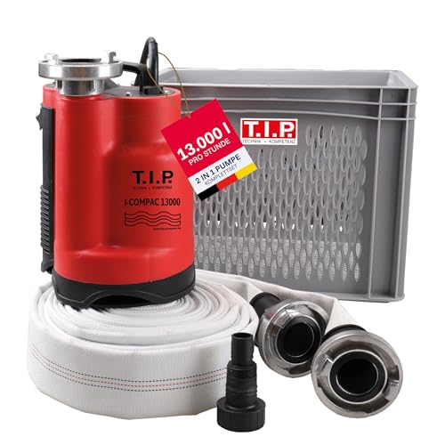 T.I.P. Anti Flut Kit (13.000 l/h Fördermenge, vertikaler Pumpenausgang, Schutz vor Überschwemmung mit Filterkorb und Feuerwehrschlauch inkl. C-Storz-Kupplung) Hochwasser-Set I-COMPAC 13000 S, 30702
