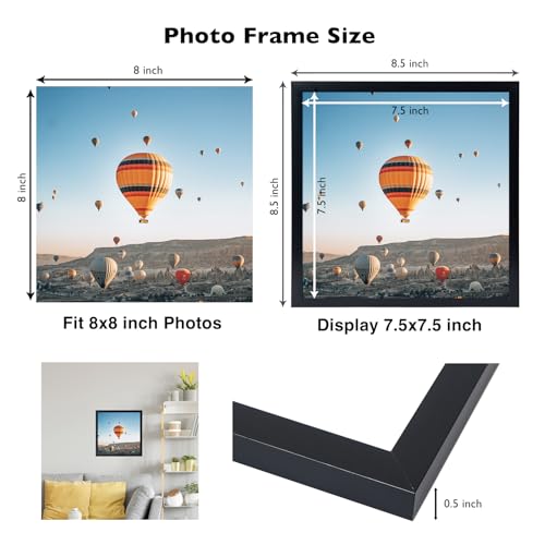 8x8 Picture Frame Black for Wall Hanging or Tabletop, Wall Mounting Horizontally or Vertically, 8 x 8 Square Wall Gallery Poster Photo Frame with Shatter Resistant Plexiglass, Black