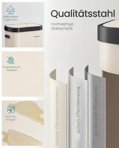 SONGMICS Mülleimer mit Sensor, 50 L, Softclose-Deckel, Stahl – Ansicht 5