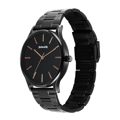 Image of Sonata Aspire Quartz Analog Black Dial Stainless Steel Strap Watch for Men