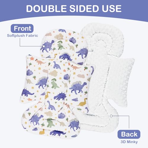 Image of Infant Car Seat Insert with 3 Strap Covers, Soft Car Seat Head Support for Baby Girls, Plush Fabric Newborn Insert for carseat, Strollers, Swings, Bouncer, Dinosaur
