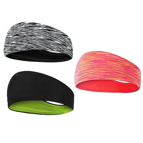 DEARMAMY 3 Piezas Deportivas Elásticas Absorbentes de Sudor Diademas Yoga y Fitness Correr y Actividades Deportivas Negro Gris