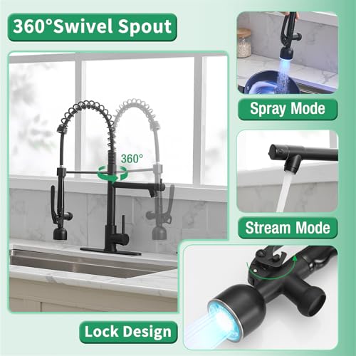 Image of Fapully LED Commercial Kitchen Faucets with Pull Down Sprayer Matte Black
