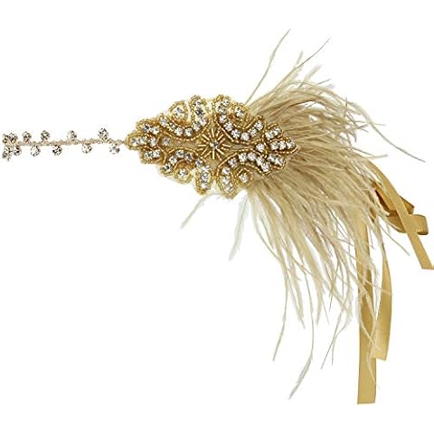 Flapper Headband Acecharming 1920s Gatsby Feather Headpiece Costume Accessories Wedding Bridal Tiara (Gold) Cover