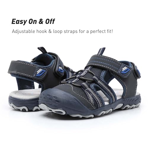 Image of Ahannie Toddler Sandals for Boys Girls Kids Closed Toe Outdoor Summer Shoes | Dual Hook-and-Loop, Adjustable Fit, Protective Wide Toe, Flexible Non-Slip Sole