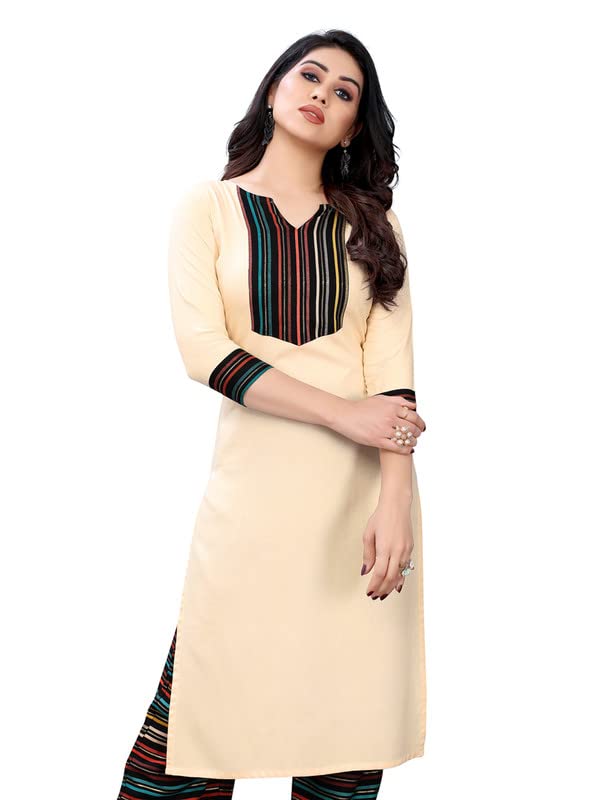 Sanisa Women's Printed Rayon Straight Kurti (316K716N-Xl_Beige)