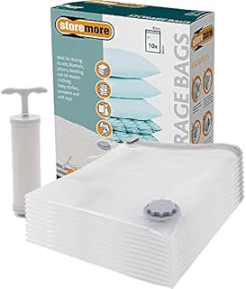 OurHouse Set of 10 Vacuum-Seal Storage Bag Set | 40 x 60 cm | Zip Seal & Vacuum Valve Airtight Protection for Clothes Soft Furnishings & Valuables | Shrink Items in Storage | Vacuum or Roll Air Out