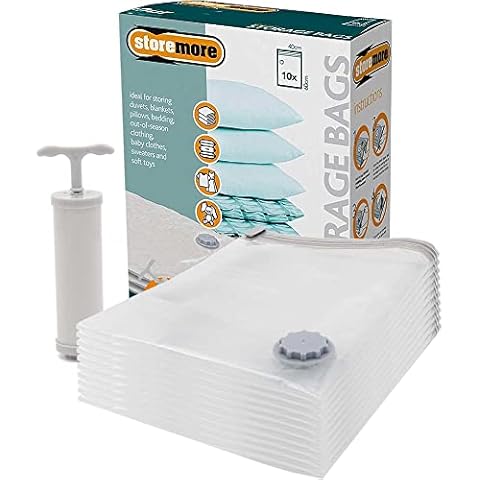 OurHouse Set of 10 Vacuum-Seal Storage Bag Set | 40 x 60 cm | Zip Seal & Vacuum Valve Airtight Protection for Clothes Soft Furnishings & Valuables | Shrink Items in Storage | Vacuum or Roll Air Out Cover