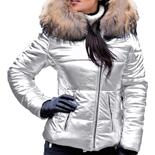 Pyrenex Damen-Daunenjacke aus Baumwolle, lässig, mit lockerem Kragen und Kapuze, für Damen, schwarzer Mantel mit Lederärmeln, silber, 46