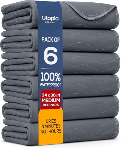 Image of 6 Pack Waterproof Reusable Heavy Absorbency Incontinence Bed Pads 34 inchx36 inch