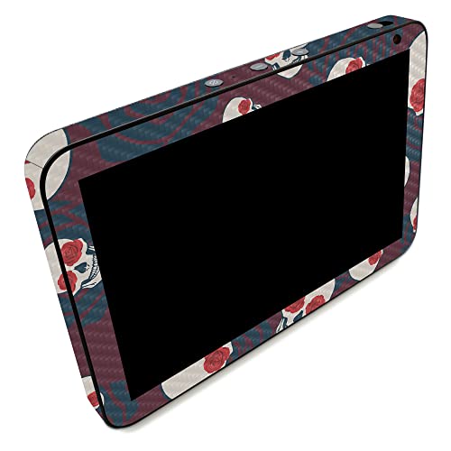 Image of MightySkins Carbon Fiber Skin Compatible with Amazon Echo Show 8 (Gen 2) - Skulls N Roses | Protective, Durable Textured Carbon Fiber Finish | Easy to Apply | Made in The USA