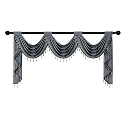 ELKCA Grey Chenille Waterfall Valance for Living Room,3 Hollow Swags Valance for Bedroom Modern Curtains,Rod Pocket, 1 Panel