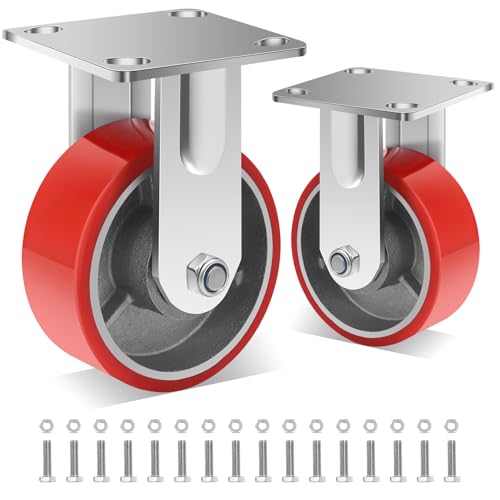 Roulettes de 12,7 cm fixes en polyuréthane avec moyeu acier pour chariot