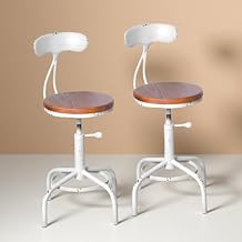 Topower Home Kitchen Stool, Industrial Counter Stool, Height Adjustable Swivel Bar Stools Indoor House Design with Iron Backrest Antique White Set of 2