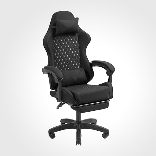 Mars Gaming MGC-X, Silla Gaming Ergonómica, Tejido Transpirable, Respaldo Reclinable y Altura Regulable, Reposabrazos Dinámico, Cojín Cervical y Lumbar, Silla Oficina con Reposapiés Extensible, Negro