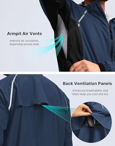 Image of Bikewa Men's Cycling Rain Jackets Waterproof Running Bike Windbreaker Lightweight Packable Hooded Jacket